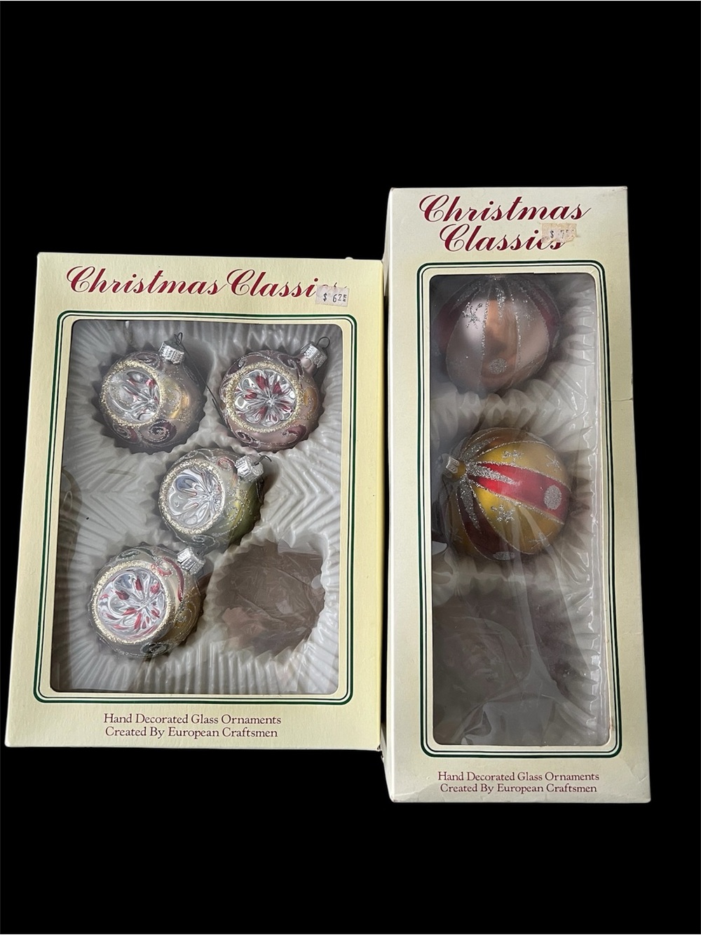 Vintage Commodore Christmas Classics Glass Ornaments - lot of 6